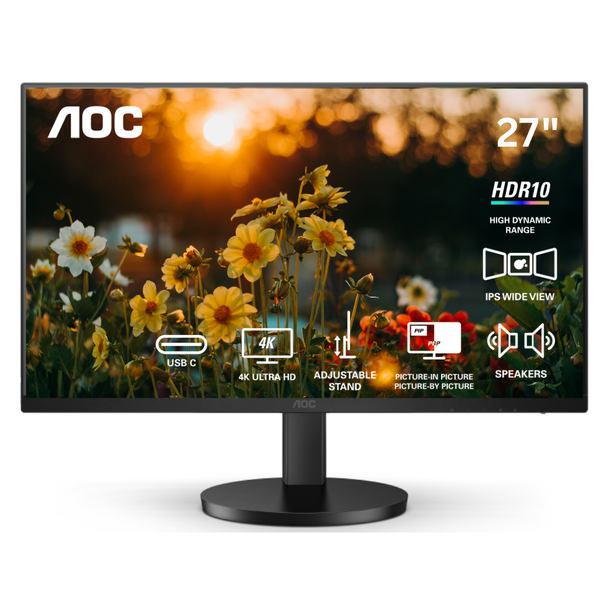 AOC U27B3CF 27-Inch 4K UHD IPS Monitor with USB-C, HDR10 &amp; Adjustable Stand