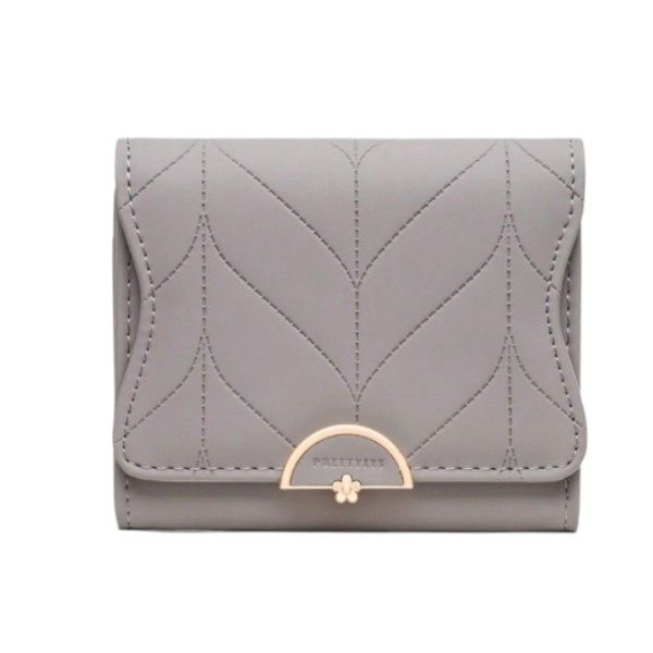 Petite Leaf Quilted Trifold Wallet - Grey