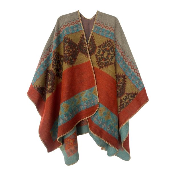 Large Jacquard Thickened Orange Imitation Cashmere Triangle Shawl 150cm
