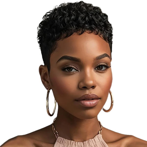Short Afro Curly Human Hair Wig 150% Density Remy Hair Machine Pixie Cut