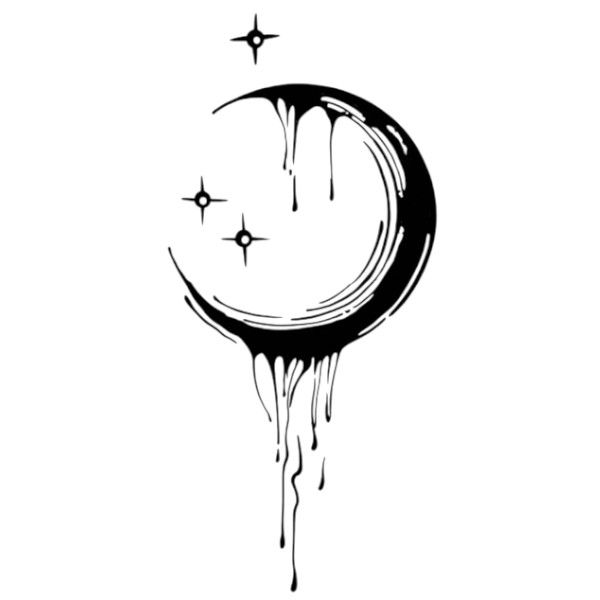 Dripping Crescent Moon &amp; Stars Temporary Tattoo - Black