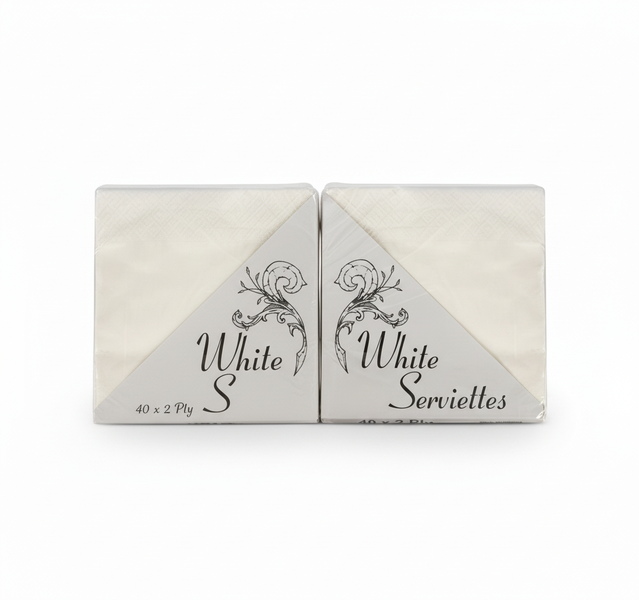 Plain White 2-Ply Disposable Napkins, 33cm, 40 Piece Pack - 2 Pack