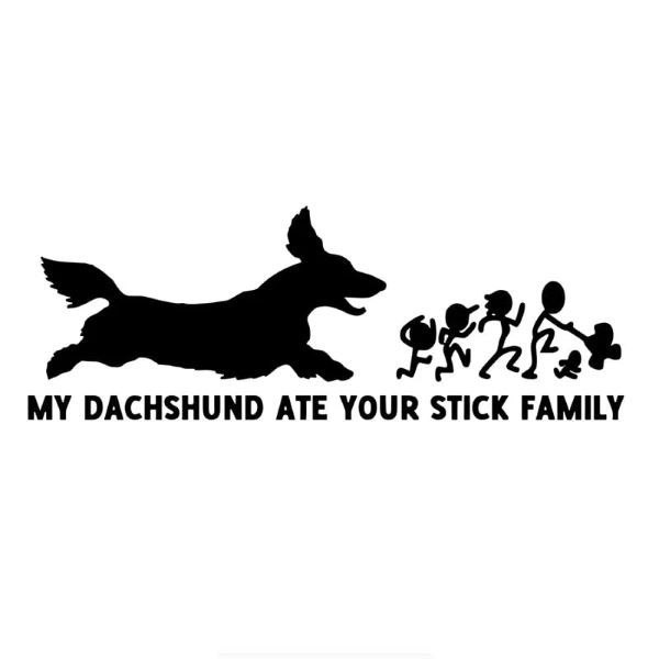 Dachshund & Stick Family Car Sticker- White
