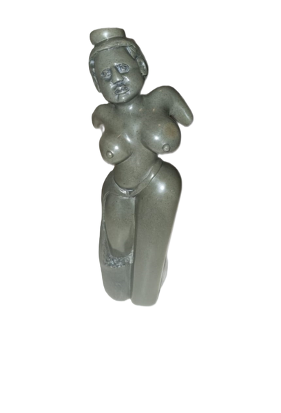 Grace Pack Grey Natural Stone African Lady With Candle Holder 34cm