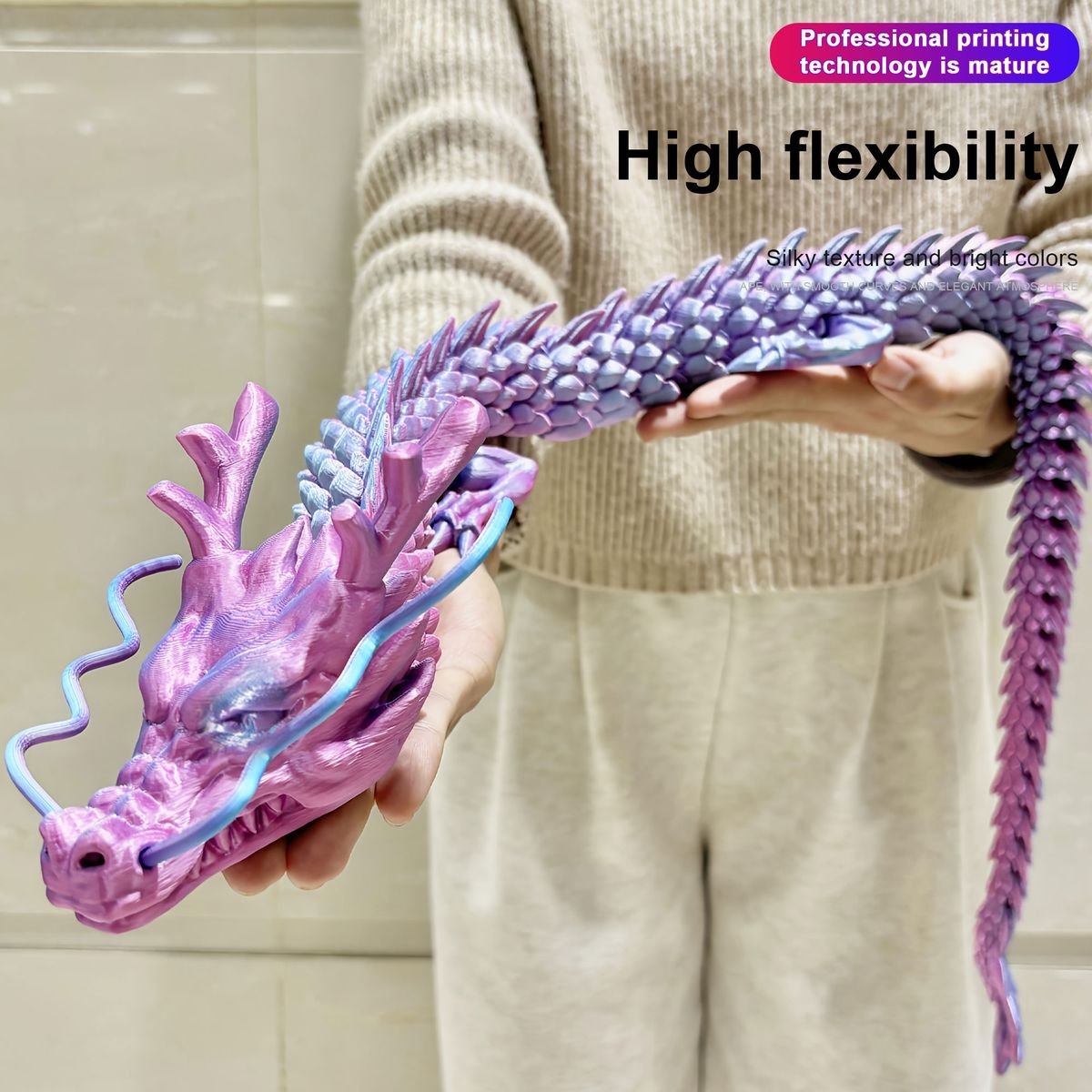 60cm Long 3D Printed Dragon,Articulated Chinese Dragon Toys 3D