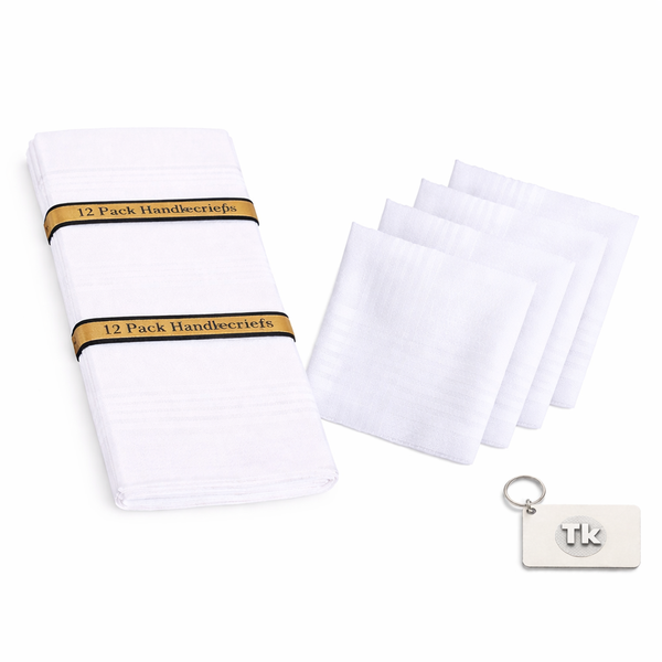 Cotton Handkerchiefs For Men - 12 Pack &amp; Keyring