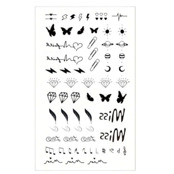 Mini Diamond Feather Butterfly Temporary Tattoo Sticker - Black