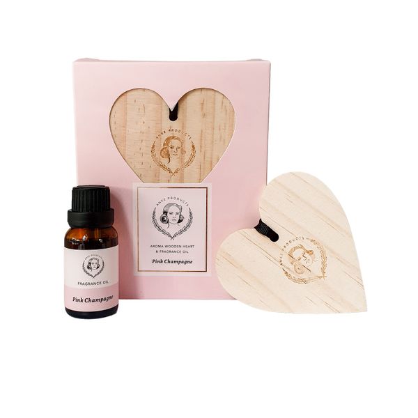 Anke Products - Pink Champagne Wooden Heart &amp; Essential Oil