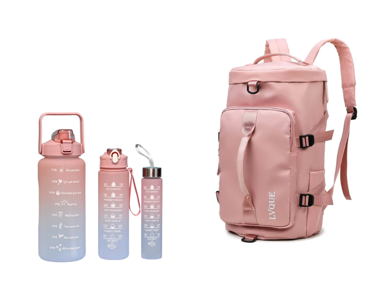 Waterproof Duffle Backpack Gym Travel Bag with 3 Piece Bottle