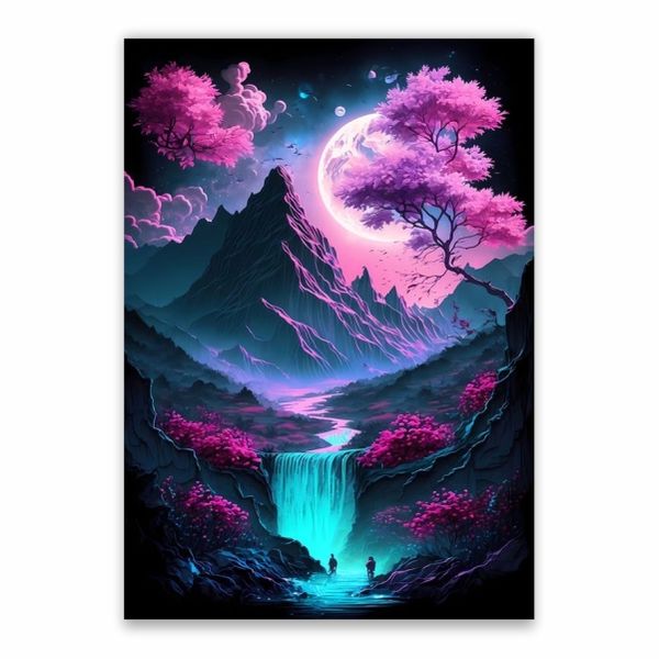 Magical Purple Forest And Mountain Poster - A1