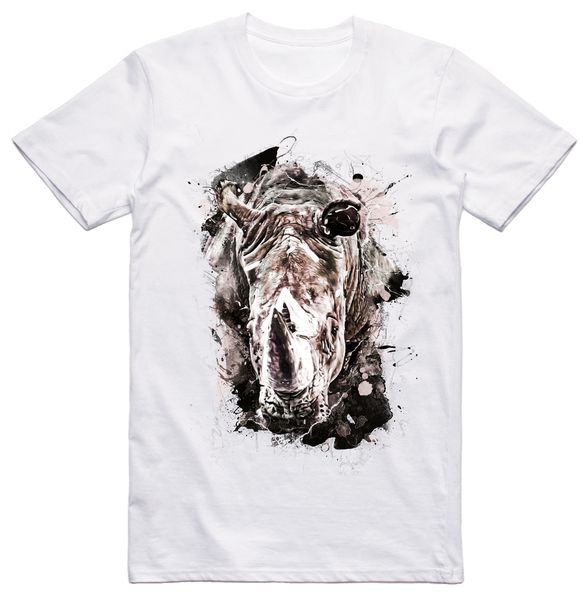 Wildlife: Watercolour Rhino Short Sleeve T-Shirt - White