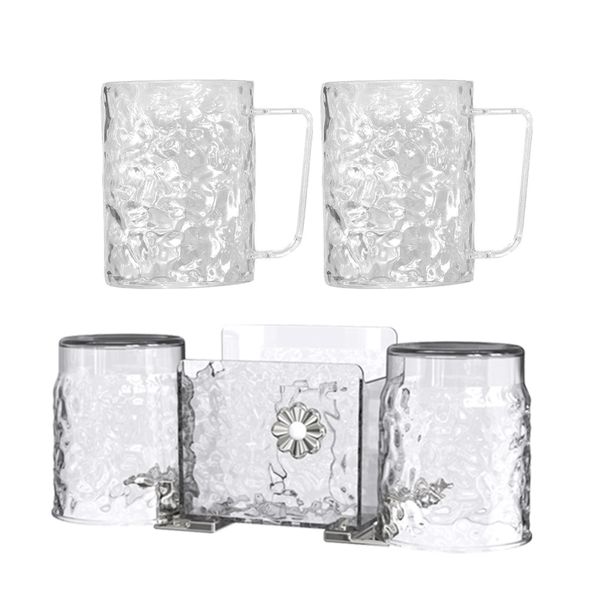4 Pcs Acrylic Mouthwash Cups Set with Toothbrush Holder