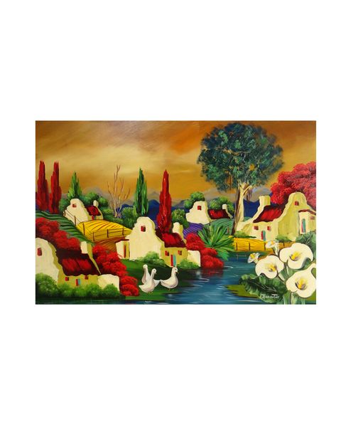 Exclusive Home Decor-Houses and ducks painting-Vibrant Wall Art-120cm x80cm