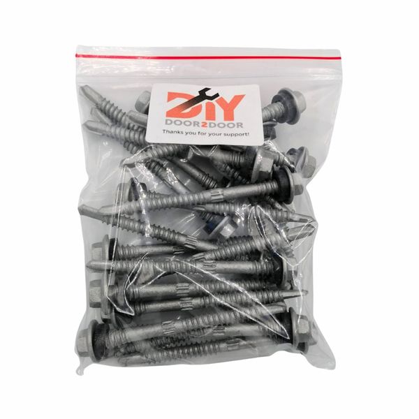 20Pcs 12-14x65 Hex Headed Self Drill Metal Top Grip Tek Screws