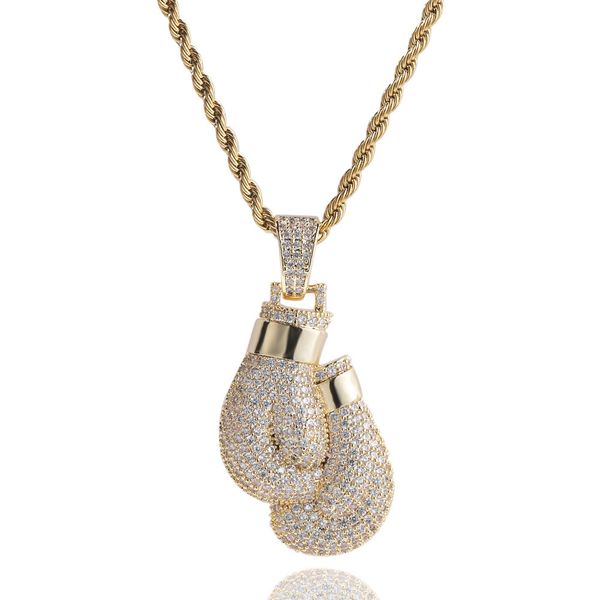 Hip Hop Boxing Glove Pendant Necklace with Copper and Zircon Stones