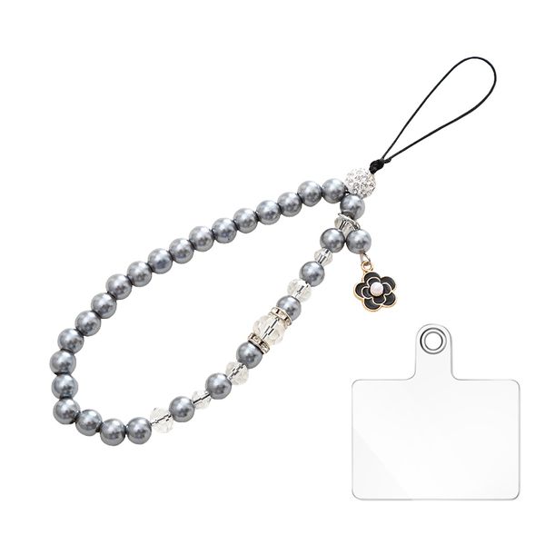 Beaded Crystal Pearls Phone Charm Chain with Patch