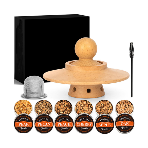 6 Flavors Wood Chips Cocktail Smoker Kit Whiskey Wooden Smoked Hood Set