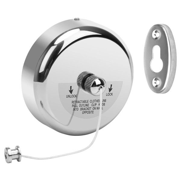 Stainless Steel Retractable Clothesline With Knob Locking Mechanism - Silver