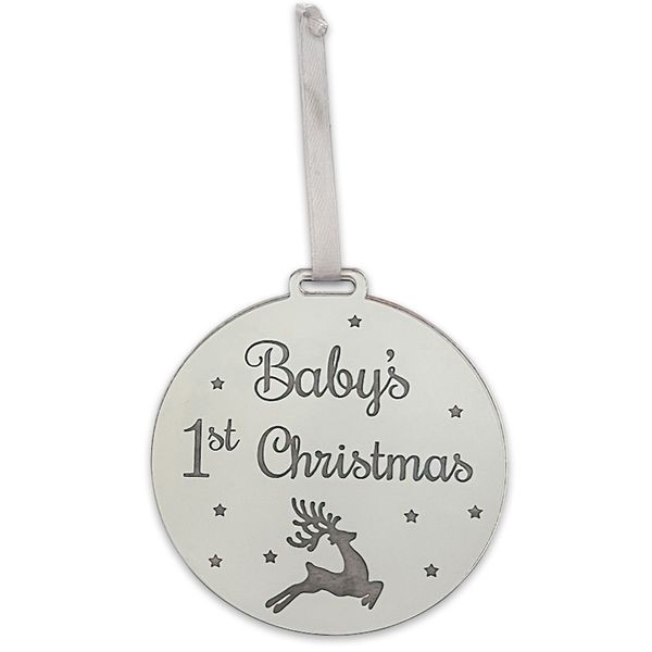 Baby's first Christmas silver acrylic Christmas ornament