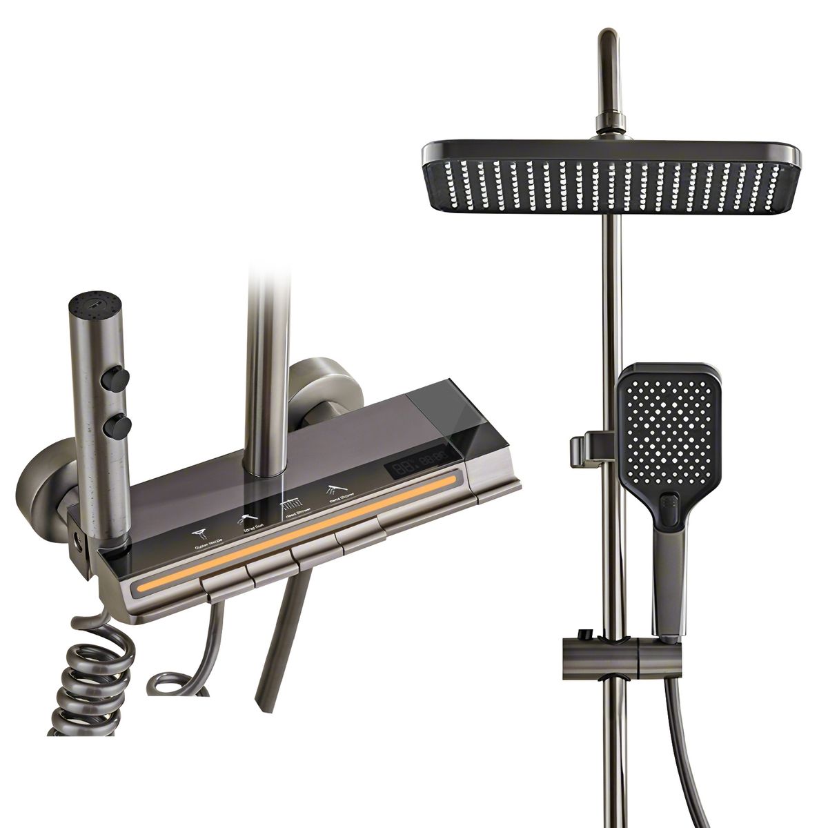 Chenshia Piano Shower Set 4Speed Control with LED Light&Temperature Display