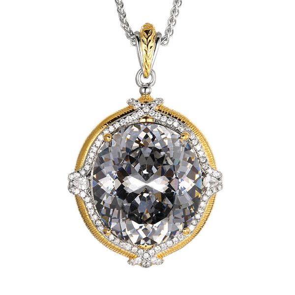 ZELTRYN Vintage Two-Tone Oval Gray Crystal Pendant Necklace