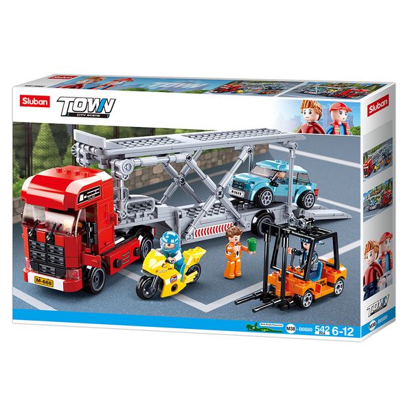 Sluban Building Set: Town Car Transporter Truck - 542 Pieces