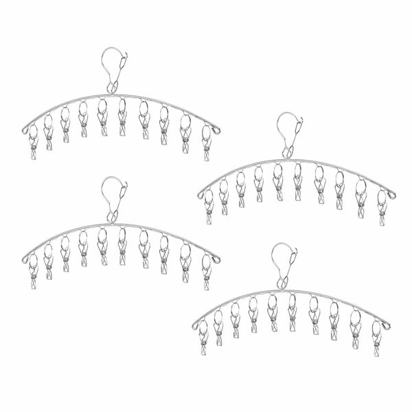 4Pcs Clothes Hanger with 10 Clips Laundry Drying Rack, Stainless Steel