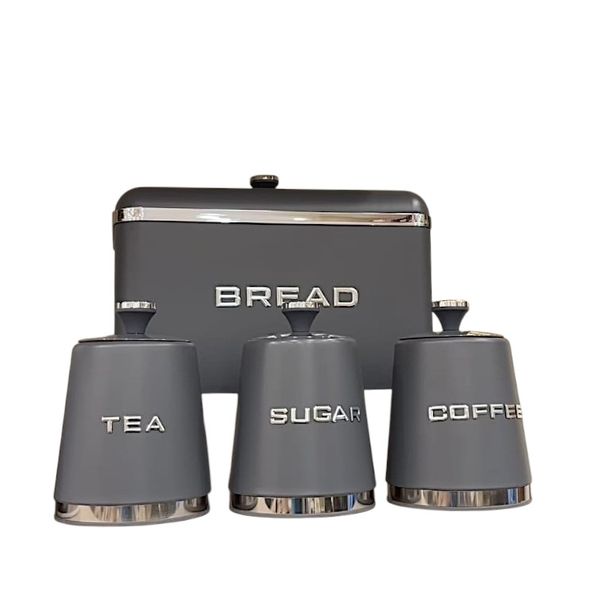 Bread Bin with 3pcs Canisters - Grey