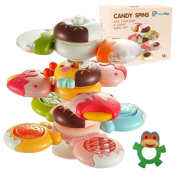 FocusToys Candy Suction Cup Spinner Sensory Toy with Extra Rattle