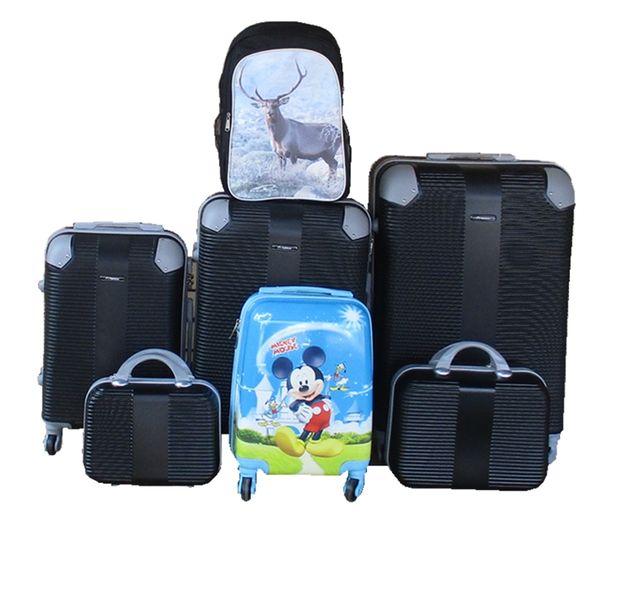 5-Piece ABS HardShell Luggage Set with Mickey Mouse Trolley&amp; Lion Schoolbag