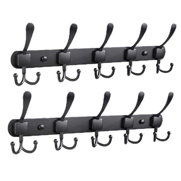 Wall Mount Coat Rack 2 Pcs Metal Tri-Hook Rack Rail for Hat Robes Entryway