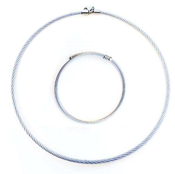 Stainless steel Gift: Cable choker necklace/chain and cable bangle set
