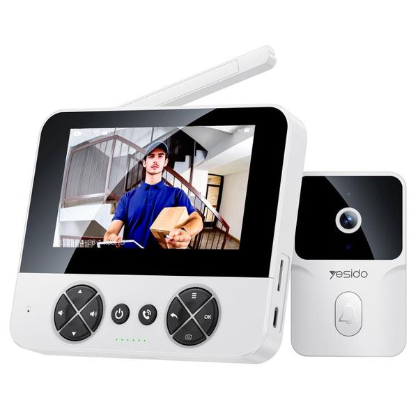 YESIDO 4.3" Wireless Video Intercom Doorbell - UK Plug (White)-KM27