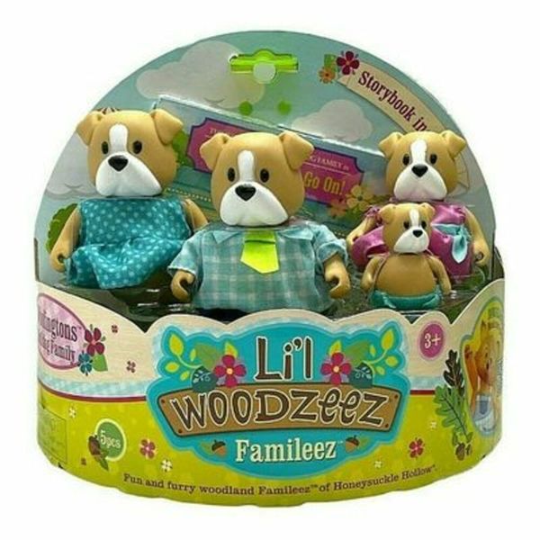 Li'l Woodzeez Woofingtons Bulldogs Dog Animal Family Toy Set of 4 Members