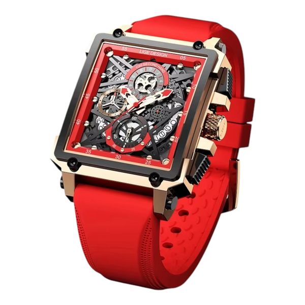 LIGE - High Quality Quartz Watch With Multifunctionality - Red