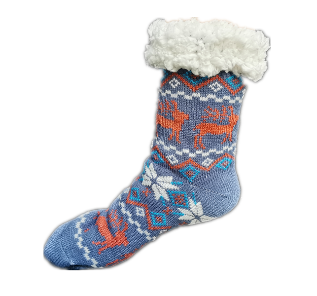 Oslo Polar Thermal Winter Socks Fleece lined Slipper Socks - F Blue
