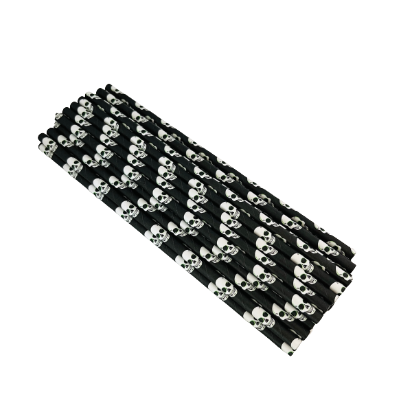 Premium Halloween Biodegradable Paper Straws - Skulls (Pack of 50)