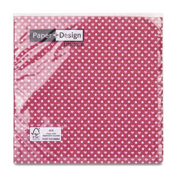 Paper + Design - Napkins - Heart &amp; Stars - 33cm x 33xm - Pack of 20