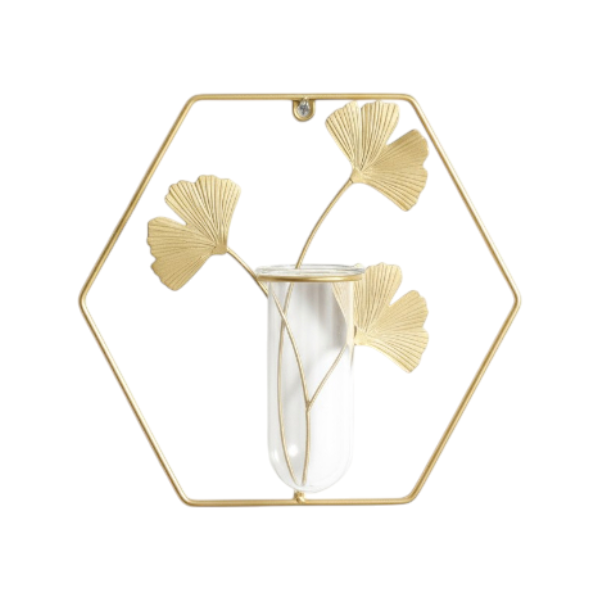 Hexagonal Ginkgo Leaf Hydroponic Wall Decoration - Gold
