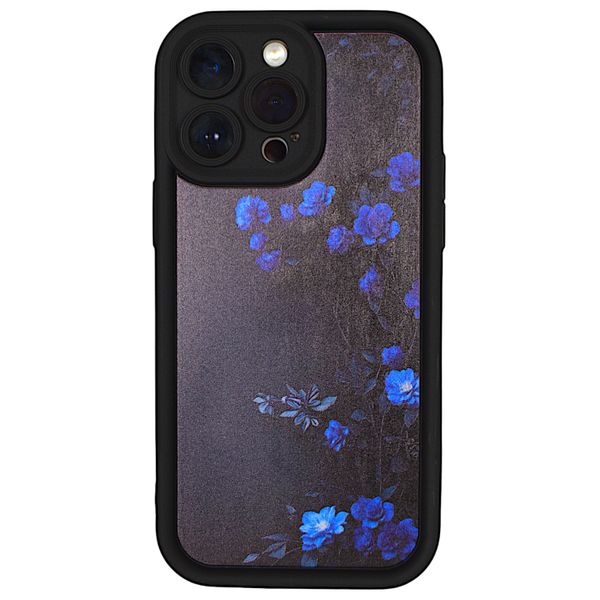 Phone Case with Blue Flowers Compatible with Iphone 14 Pro Max - Black