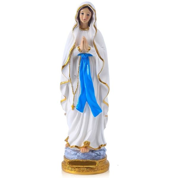 Our Lady Of Lourdes Statue - 21cm Hand-Painted Virgin Mary With Rosary