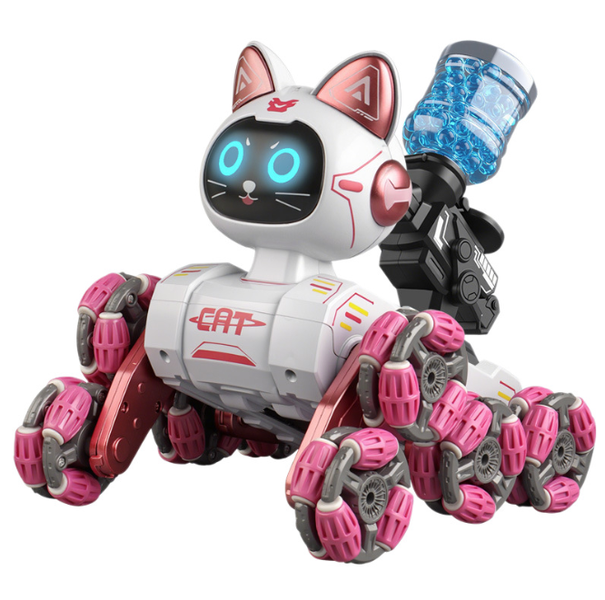 Dual-Control Bionic Robot Cat (White &amp; Pink) - Water Bullet &amp; Spray RC Toy