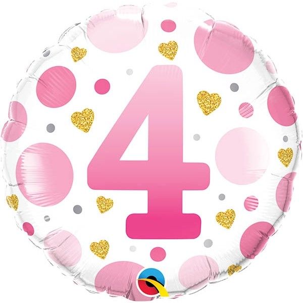 18 Inch Foil Round Age 4 Pink Dots