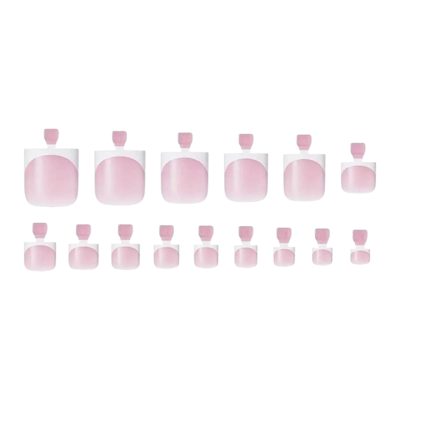 Reusable 24 Square Shaped French Edge Press on Toe Nails - Retro Nude