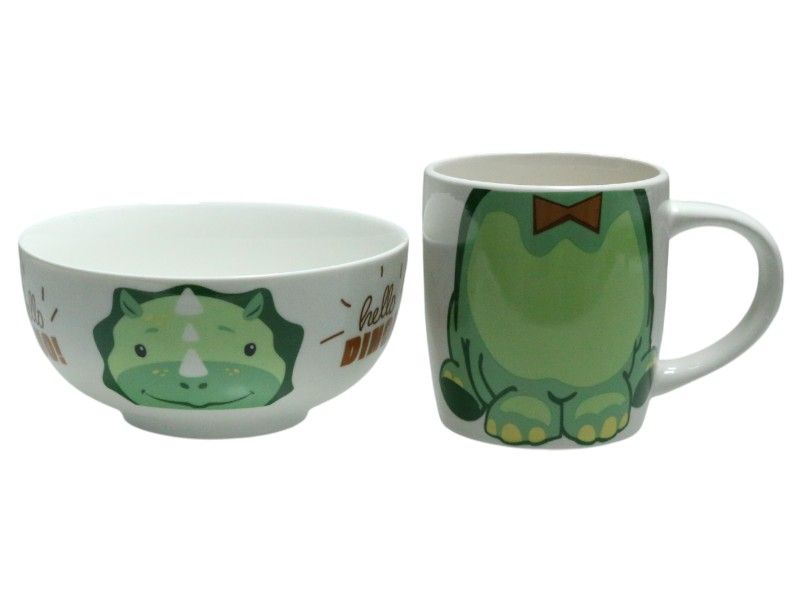 Kids 2 - Piece Porcelain Mug &amp; Bowl Set Dinasour Motif