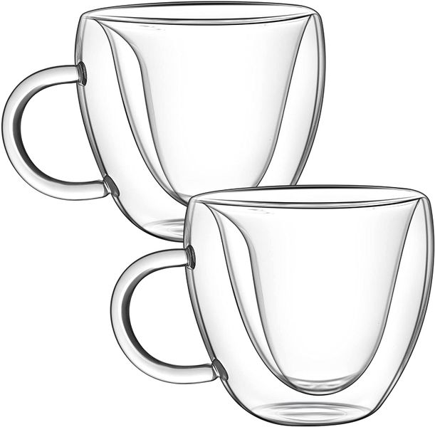 Soul Lifestyle Double Wall Borosilicate Heart-Shaped Mugs - 240ml -Set of 2