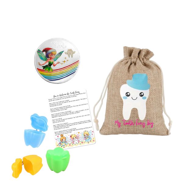 Magical Tooth Fairy Set- Special Coin, Pouch and Tooth Container