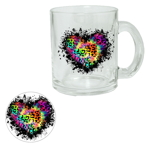 Heart Animal Print - Clear Glass Printed Mug + Coaster