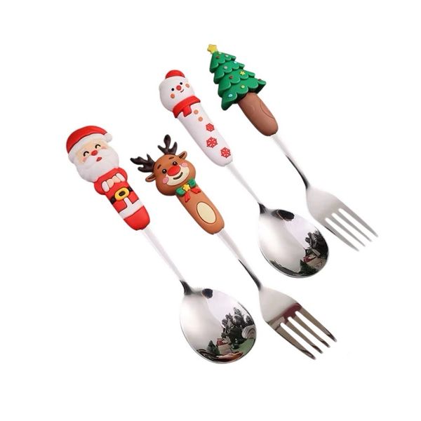 4 Set Stainless Steel- Spoon &amp; Fork - Christmas Gift Silver