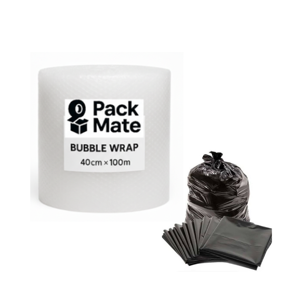PackMate Bubble Wrap (40cm x 100m) &amp; Refuse Bags (20 Pack)
